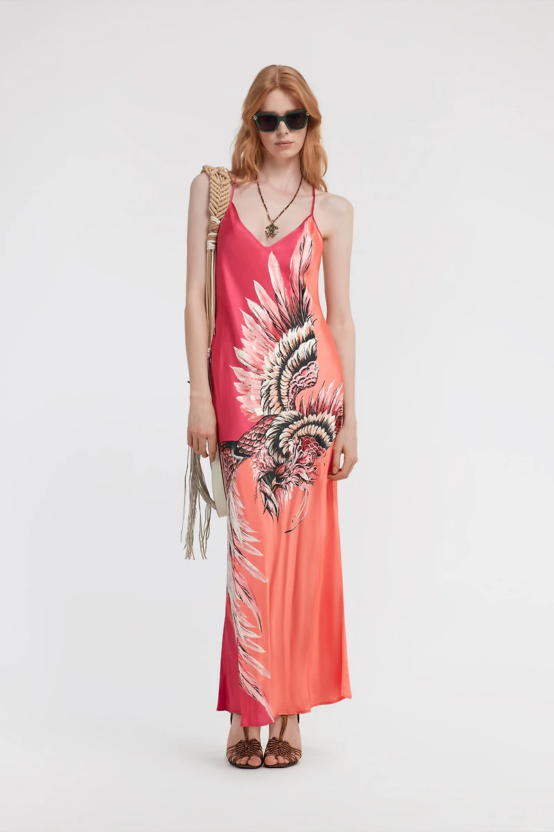 Bird Patchwork print maxi dress