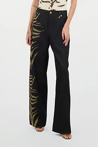 Jeans With Zebra Print On Side