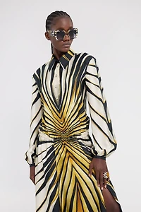 Ray Of Gold Print Silk Midi Dress