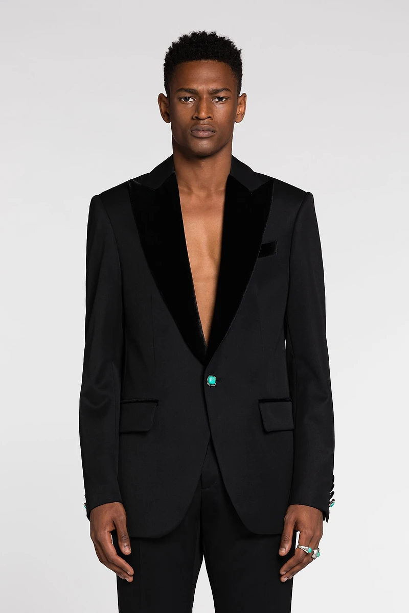 Velvet-Trim Wool Blazer