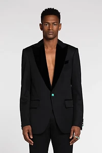 Velvet-Trim Wool Blazer