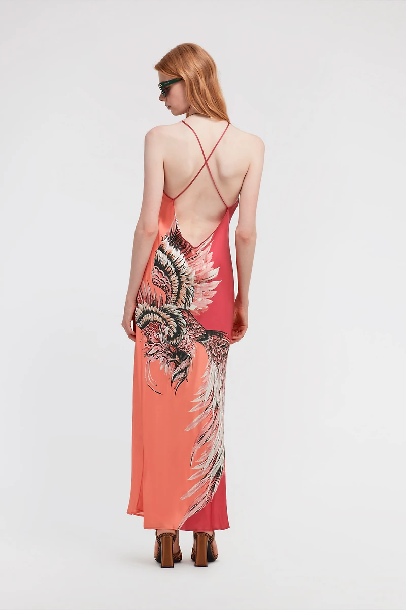 Bird Patchwork print maxi dress