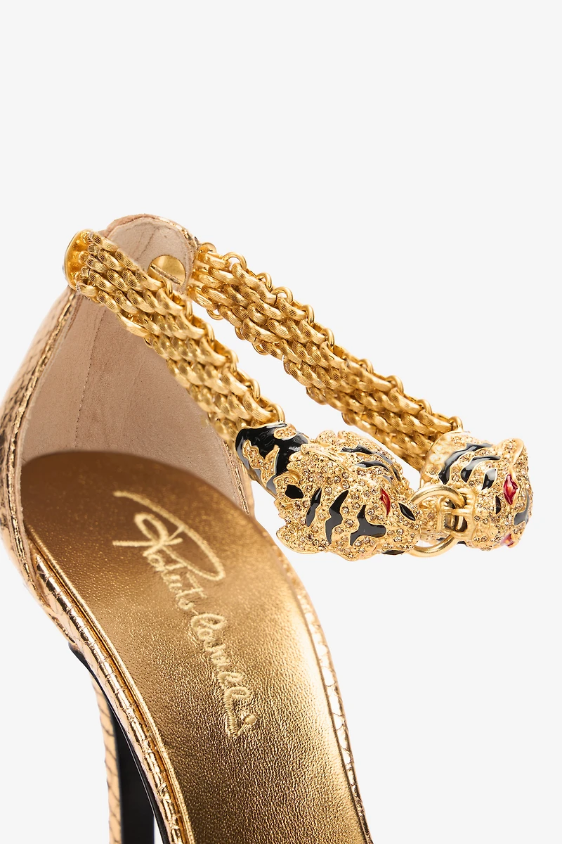 Sandals With Heel And Bejeweled Tigers