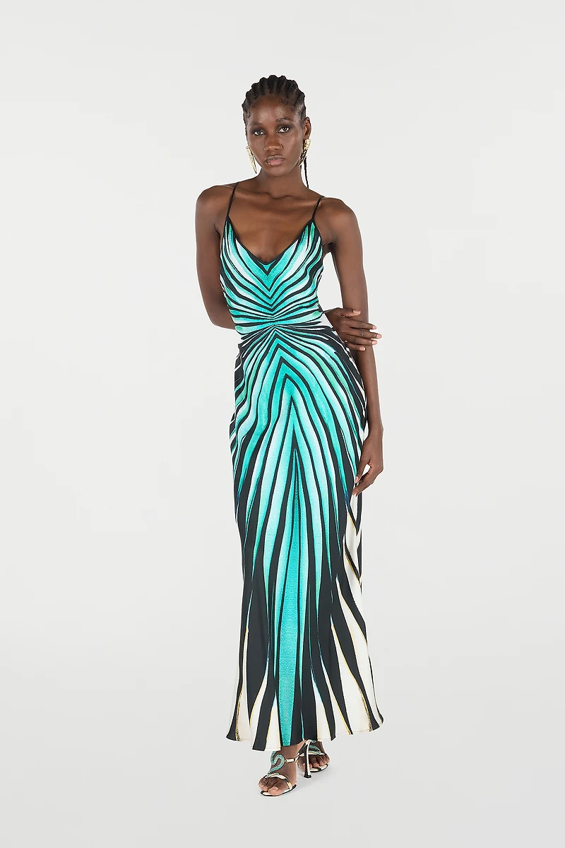 Ray Of Sea Print Silk Maxi Dress