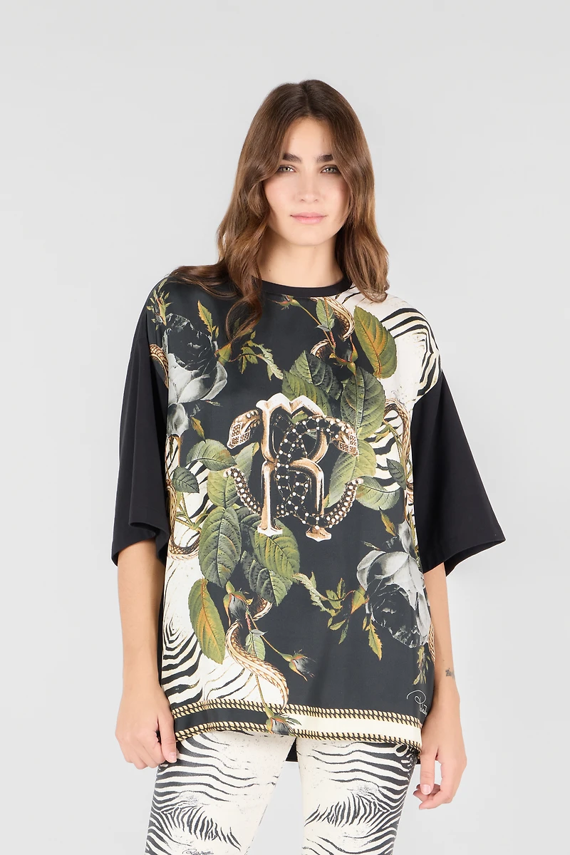 T-Shirt With Mirror Snake Monogram And Jungle Print