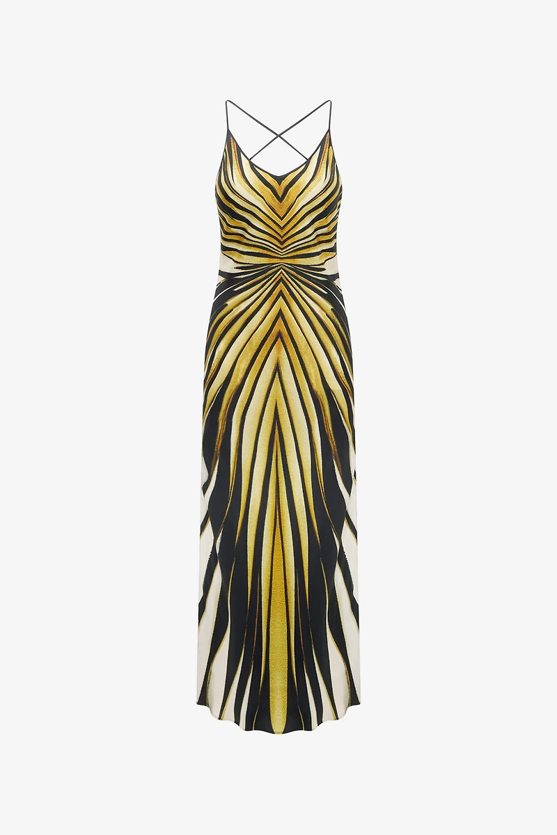 Ray Of Gold Print Silk Maxi Dress