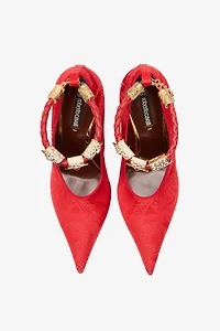Pumps With Jacquard Pattern And Jewel Strap