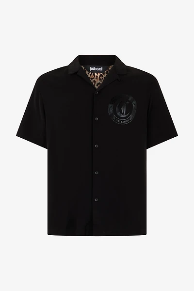 Black Short Sleeve Shirt With Logo Patch
