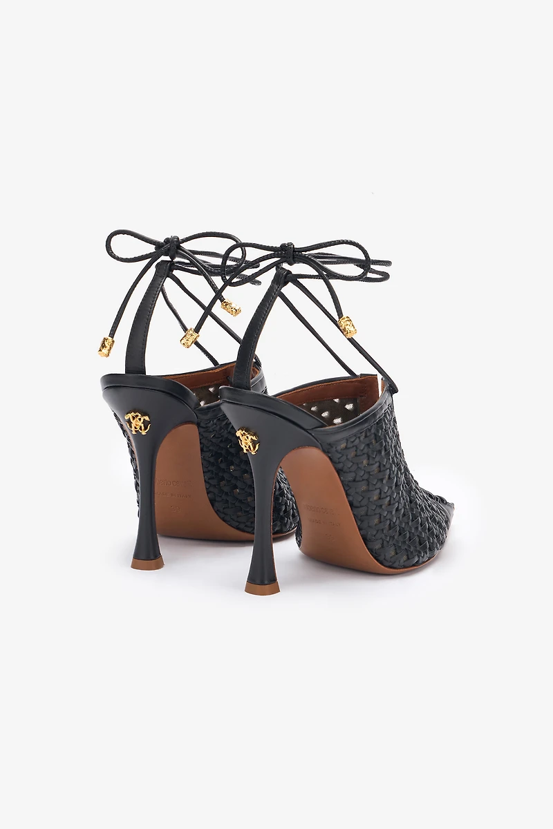 Black Woven Lace-Up Sabot