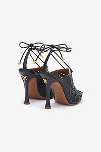 Black Woven Lace-Up Sabot