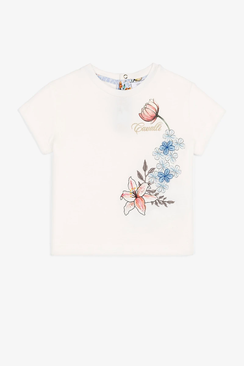 Flower-Print Logo-Embroidered T-Shirt