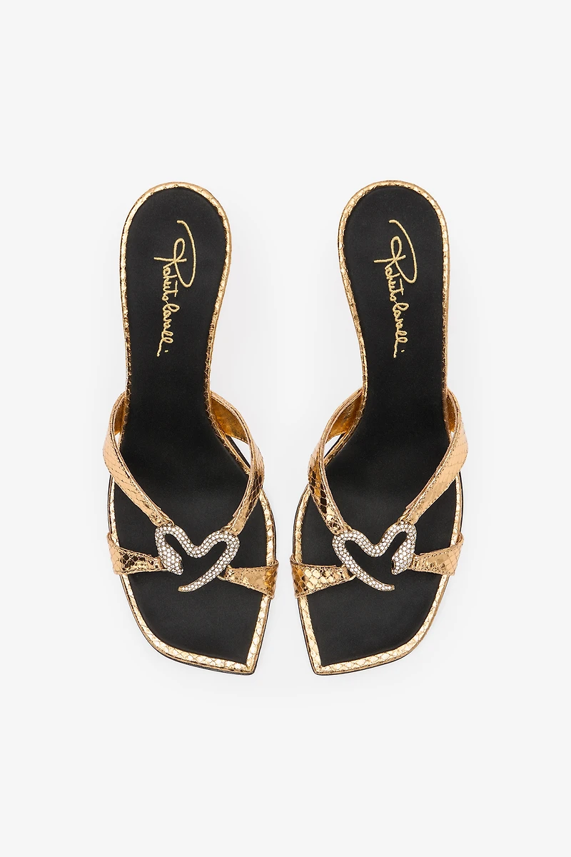 Sandals With Snake Print And Bejeweled