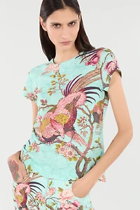 T-Shirt With Oriental Bird Print