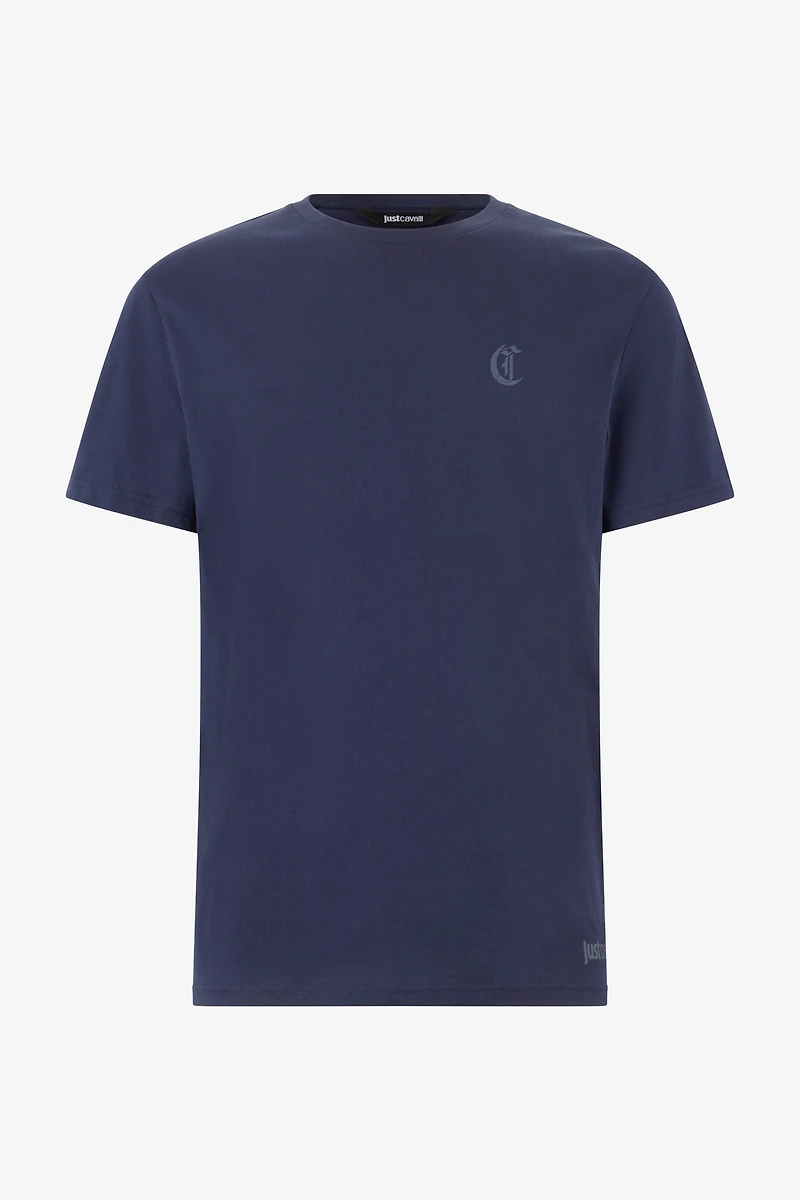 Navy Blue Cotton T-Shirt With Logo
