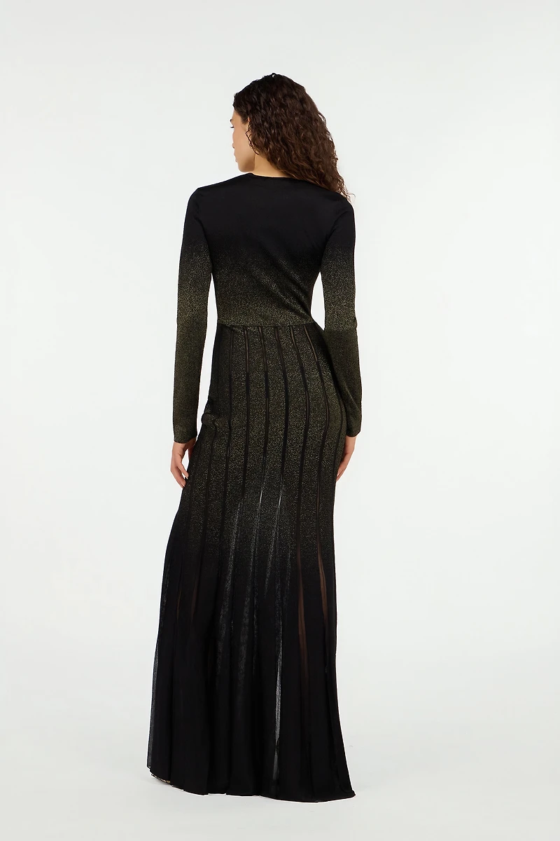 Long dress black and gold with pleated skirt