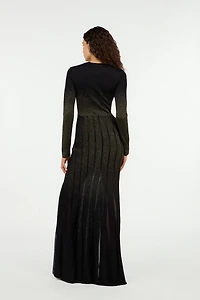 Long dress black and gold with pleated skirt
