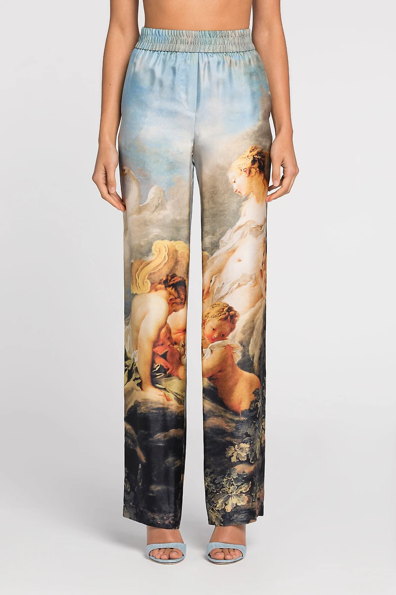 Graphic-print silk trousers