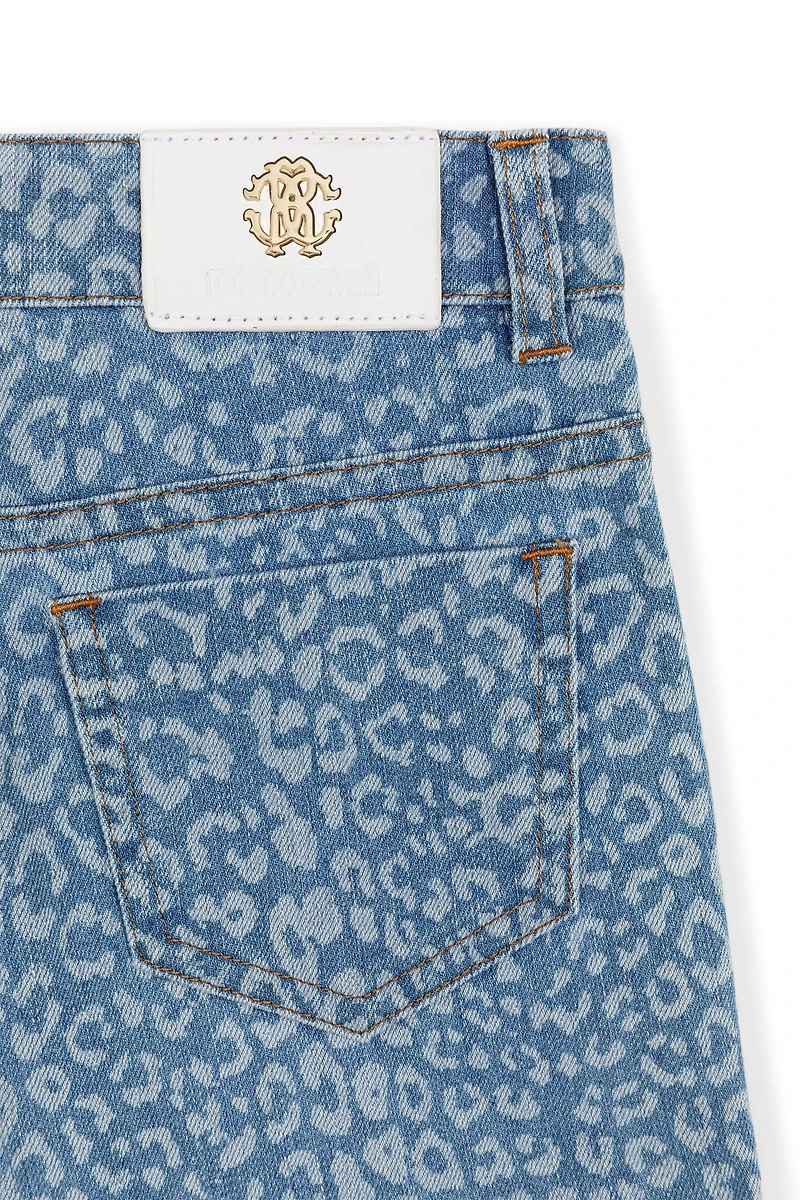 Leopard-Print Denim Shorts