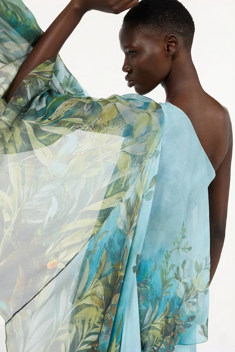 Extra-Long Silk Dress With Nature Print