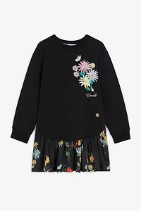 Logo And Floral-Embroidered Sweatshirt Dress