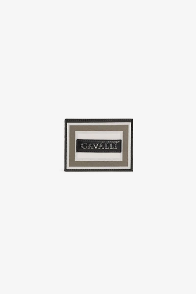 Logo-plaque striped cardholder