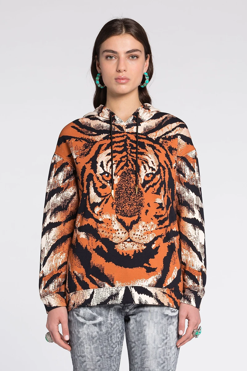 Tiger-Print Cotton Hoodie