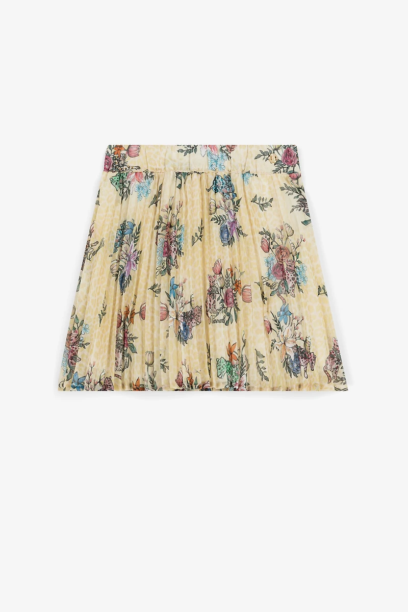 Jaguar And Flower-Print Pleated Skirt
