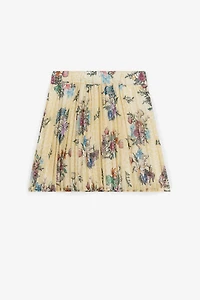 Jaguar And Flower-Print Pleated Skirt