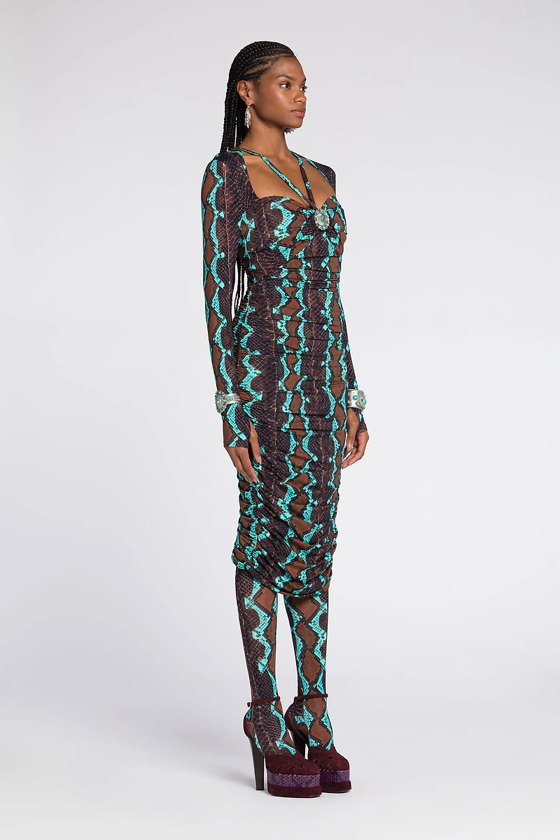 Snakeskin-Print Midi Dress