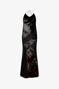 Long Black Dress With Marine Print