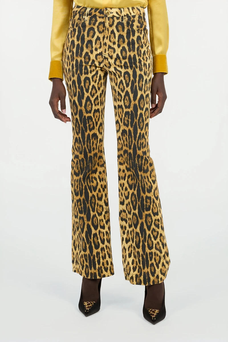 Denim Jeans With Jaguar Skin Print