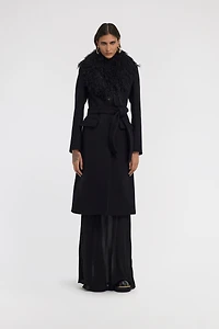 Black Virgin Wool Coat With Fur Collar