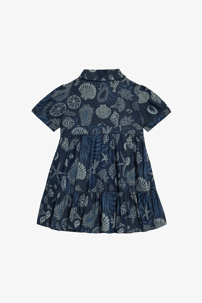 Cotton Dress With Marine Print And Flounce