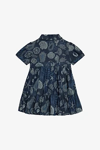 Cotton Dress With Marine Print And Flounce