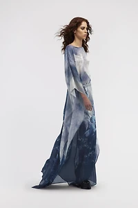 Long Printed Blue Dress