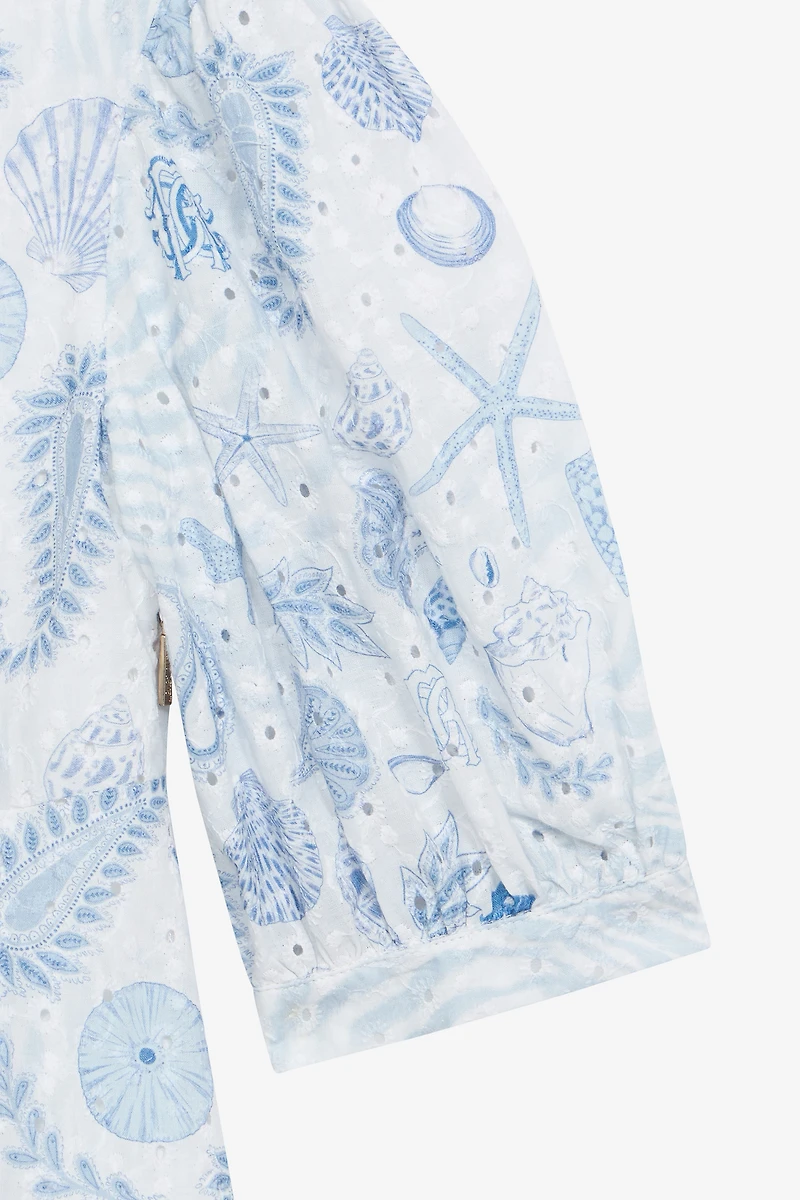 Marine-Print Broderie Anglaise Dress