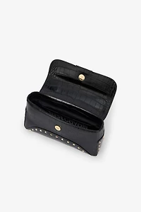 Black Croc-Effect Studded Shoulder Bag