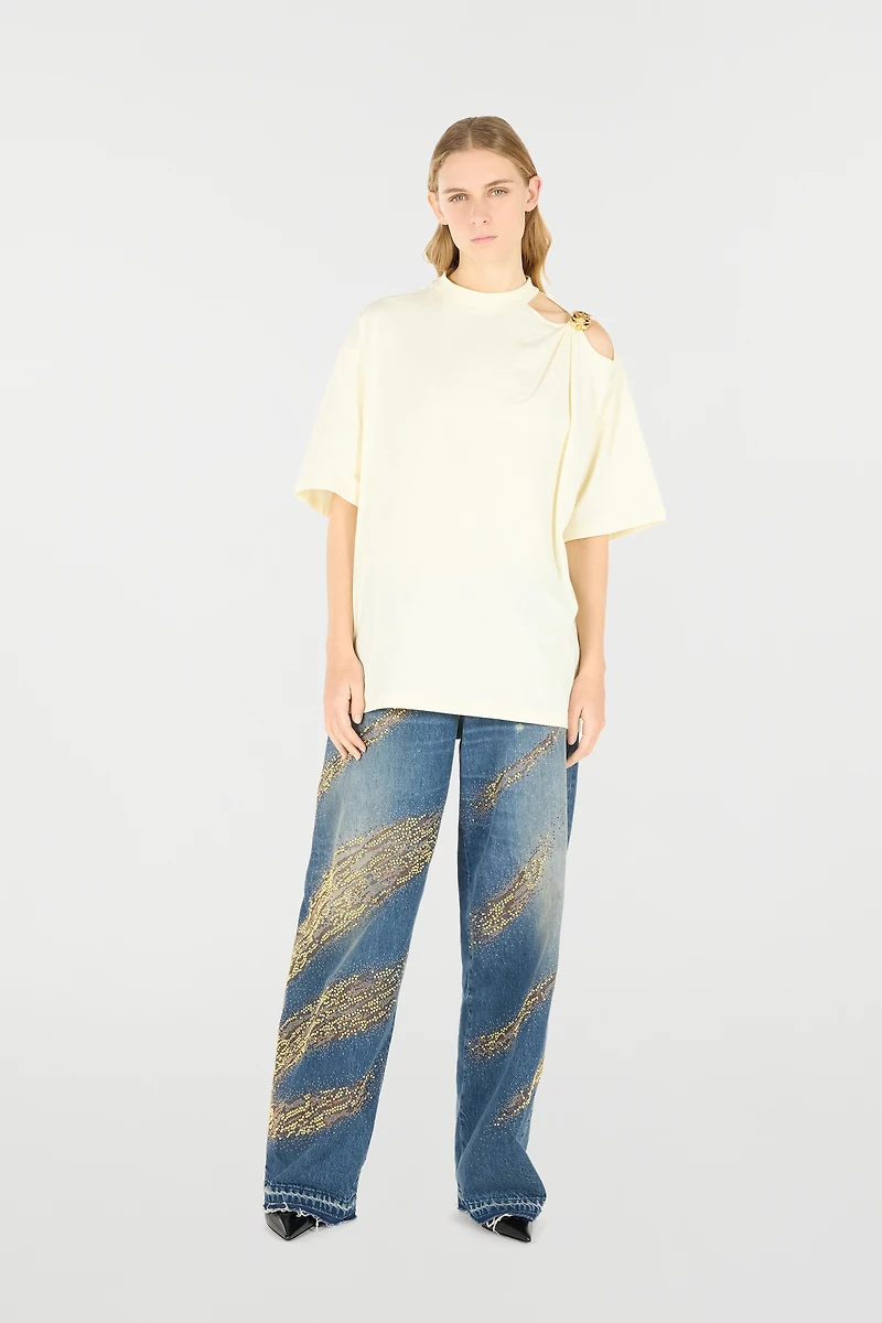 T-Shirt With Cut-Out And Tiger Head