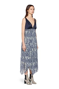 Long iris print silk dress