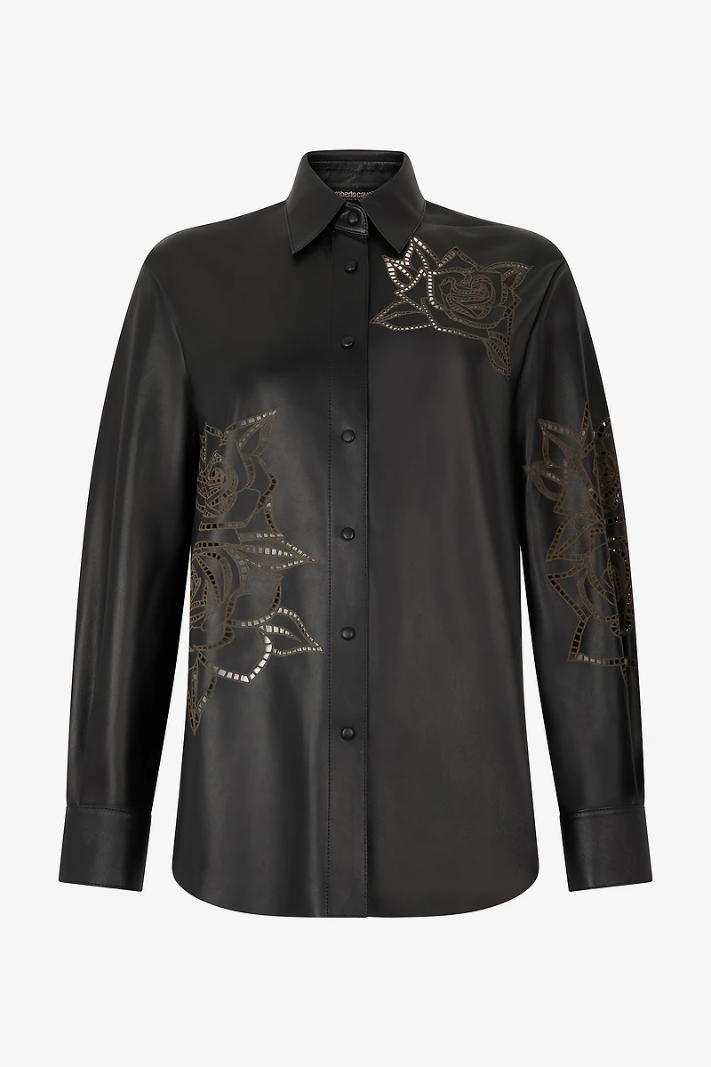 Leather Shirt With Perforated Roses