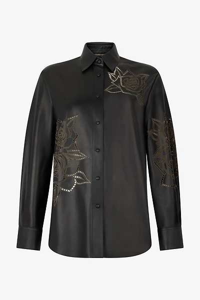 Leather Shirt With Perforated Roses