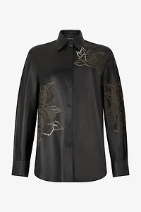 Leather Shirt With Perforated Roses