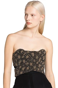 Bead-Embellished Wrap-Effect Bodysuit