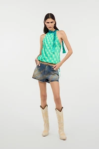 Shorts With Studded And Rhinestone-Detailed Zebra Pattern