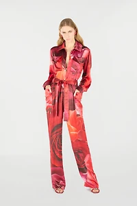 Rose-Print Shirt-Style Jumpsuit
