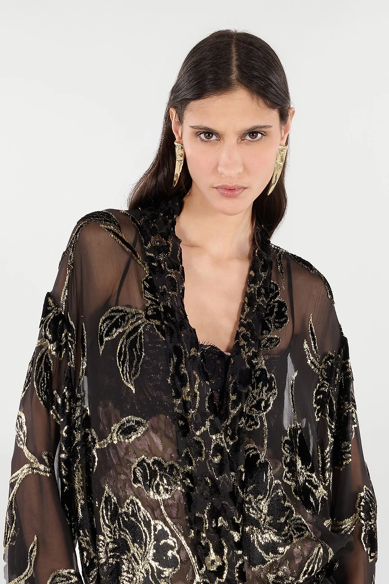 See-Through Robe With Floral Pattern