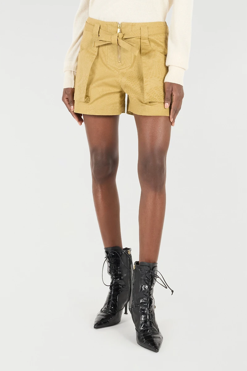 Belted Shorts With Python Print