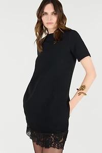 Mini Dress With Lace On The Hem