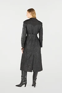 Long Crinkle-Effect Trench Coat