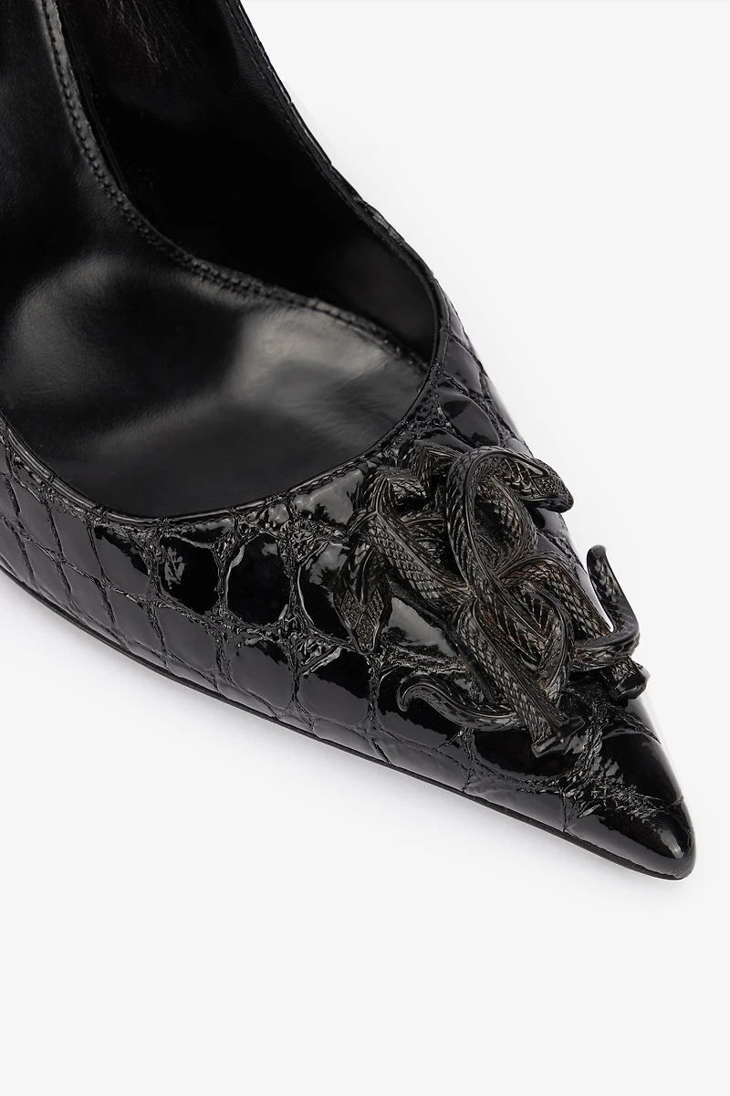 Crocodile-Print Leather Pumps
